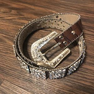 Western Bling Rhinestone Brown Leather Belt